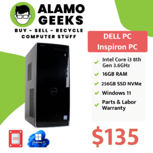 Dell Inspiron Tower PC - Intel Core i3 8th Gen | 16GB | 256GB NVMe SSD | WiFi | WIN 11