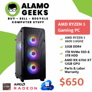 Custom Gaming PC - AMD RYZEN 5 3600 3.6GHz | 32GB RAM | 1TB NVMe SSD | AMD RX 6700 XT