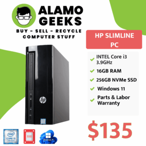 HP Slimline PC - Intel Core i3 7th Gen 3.9GHz | 16GB | 256GB NVMe SSD | WiFi | WIN 11