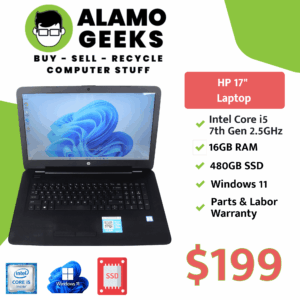 HP 17" Laptop - Intel Core i5 7th Gen 2.5GHz | 16GB | 480GB SSD | WiFi | WIN 11
