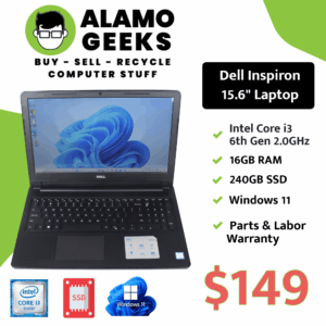 Dell Inspiron 15.6" Laptop - Intel Core i3 6th Gen 2.0GHz | 16GB | 240GB SSD | WIN 11