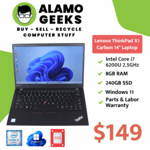 Lenovo ThinkPad X1 Carbon 14" Laptop - Intel Core i5 6th Gen | 8GB | 240GB SSD | Win 11