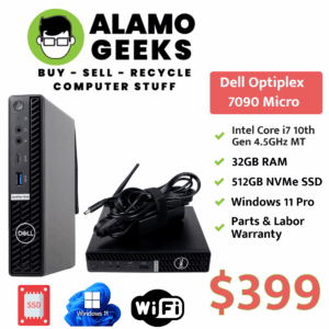 Dell Optiplex 7090 Micro PC - Intel Core i7-10700T 4.5GHz Max Turbo | 32GB | 512GB NVMe SSD