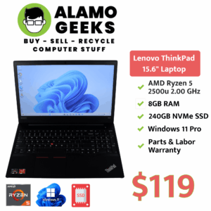 Lenovo ThinkPad E585 15.6" Laptop - AMD Ryzen 5 2400U 2.0GHz | 8GB | 240GB SSD | GRADE B