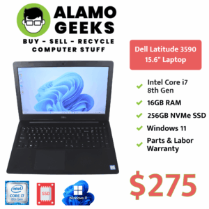 Dell Latitude 3590 15.6" Laptop - Intel Core i7 8th Gen | 16GB | 256GB NVME SSD | WIN 11 PRO
