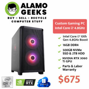 Custom Gaming PC | Intel Core i7 4.8GHz | 16GB RAM | 500GB NVME SSD | NVIDIA RTX 3060 Ti GPU