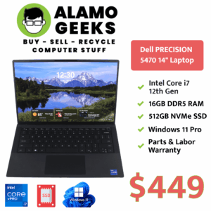 Dell Precision 5470 14" Laptop - Intel Core i7 12th Gen | 16GB | 512GB NVMe SSD | NVIDIA RTX GPU