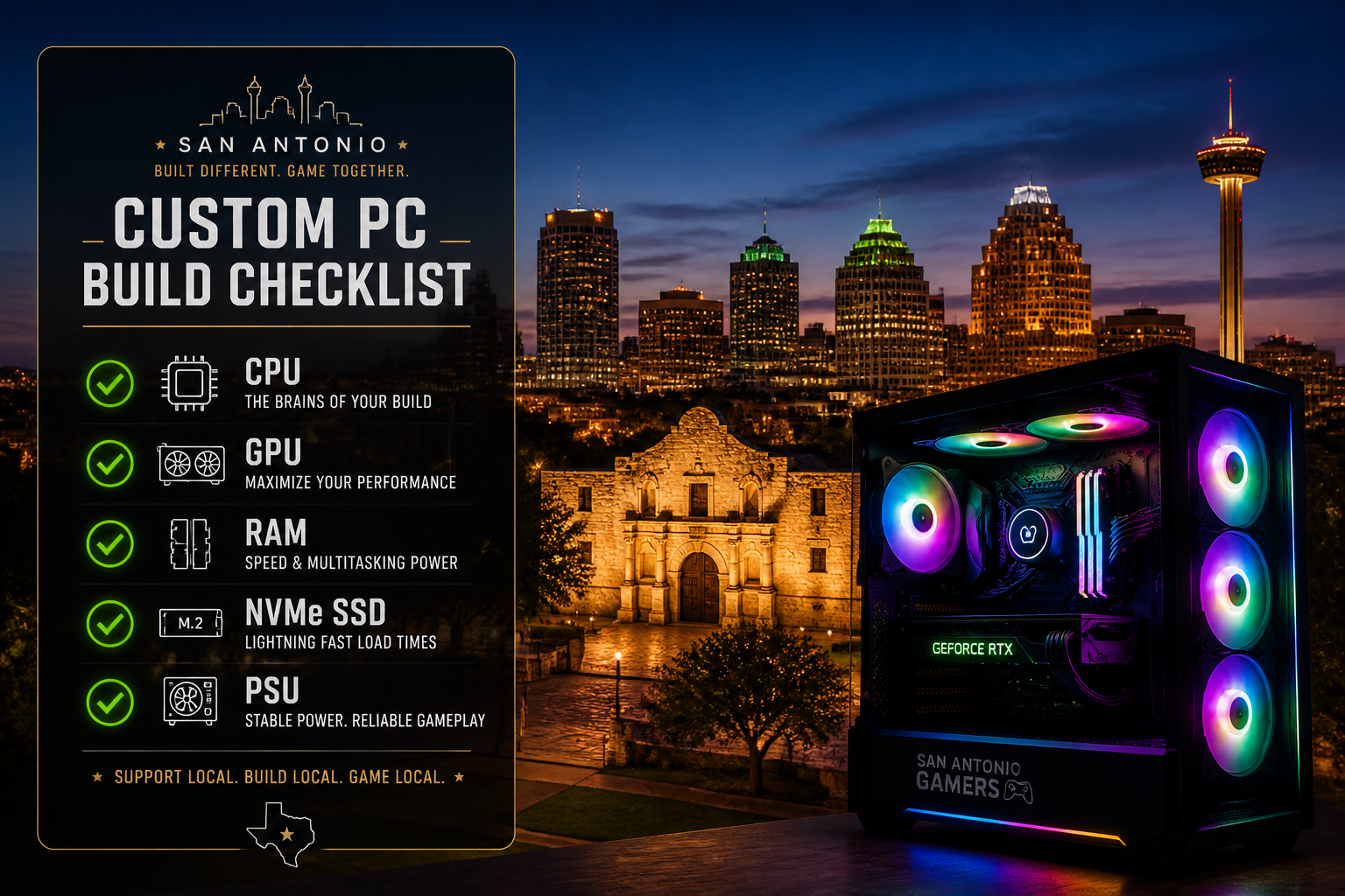 How Does a Computer Work? (Plain-English Guide) | Refurbished computers in San Antonio () showing a San Antonio cityscape skyline at dusk in the background with the Alamo silhouette visible, overlaid with a
