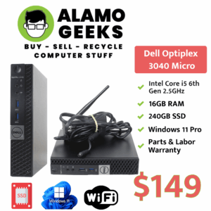 Dell Optiplex 3040 Micro PC - Intel Core i5 6th Gen | 16GB RAM | 240GB SSD | WIFI