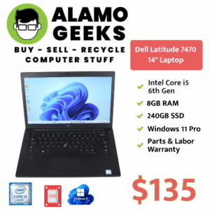 Dell Latitude E7470 14" Laptop - Intel Core i5 6th Gen 2.4GHz | 8GB | 240GB SSD | WIN 11