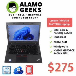 Lenovo ThinkPad T470p 14" Laptop - Intel Core i7 7th Gen 2.90GHz | 16GB | 240GB SSD | NVIDIA GPU