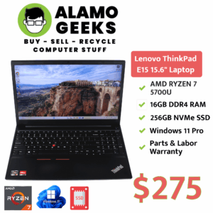 Lenovo ThinkPad E15 15.6" Laptop - AMD Ryzen 7 5700U | 16GB | 256GB NVMe SSD | WIN 11