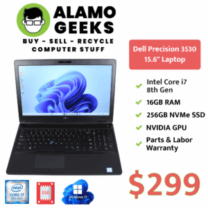 Dell Precision 3530 15.6" Laptop - Intel Core i7 8th Gen 2.2GHz | 16GB | 256GB NVMe SSD | NVIDIA GPU